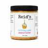 Jar of Reid's Gourmet Birthday Cake Peanut Butter on a white background
