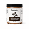 Jar of Reid's Gourmet dark chocolate peanut butter on a white background