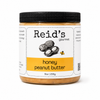 Jar of Reid's Gourmet honey peanut butter on a white background