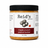 Jar of Reid's Gourmet maple crunch peanut butter on a white background