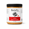 Jar of Reid's Gourmet spicy peanut butter on a white background