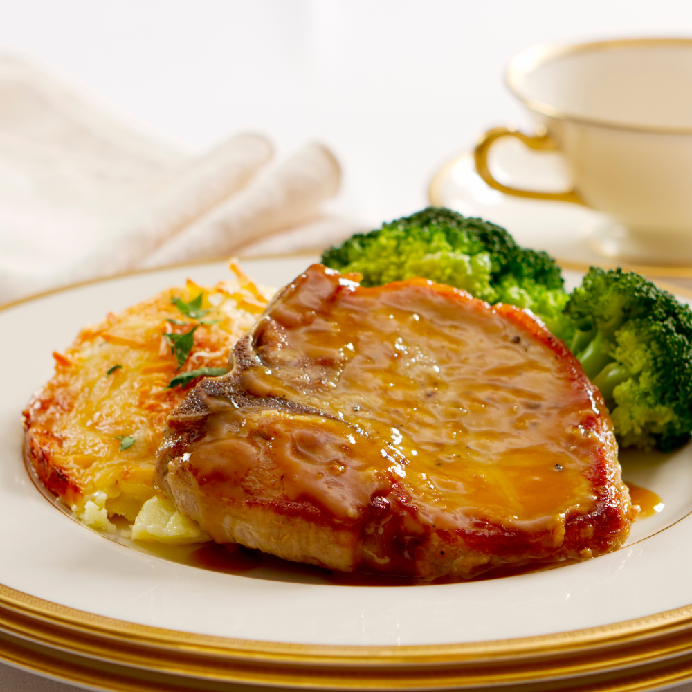 Hot honey glaze over pork chops