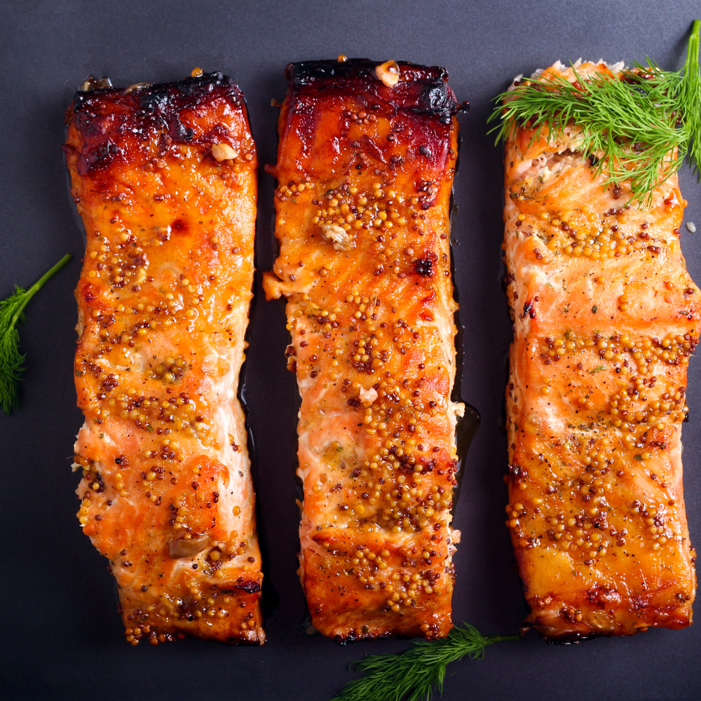 hot honey glaze over salmon