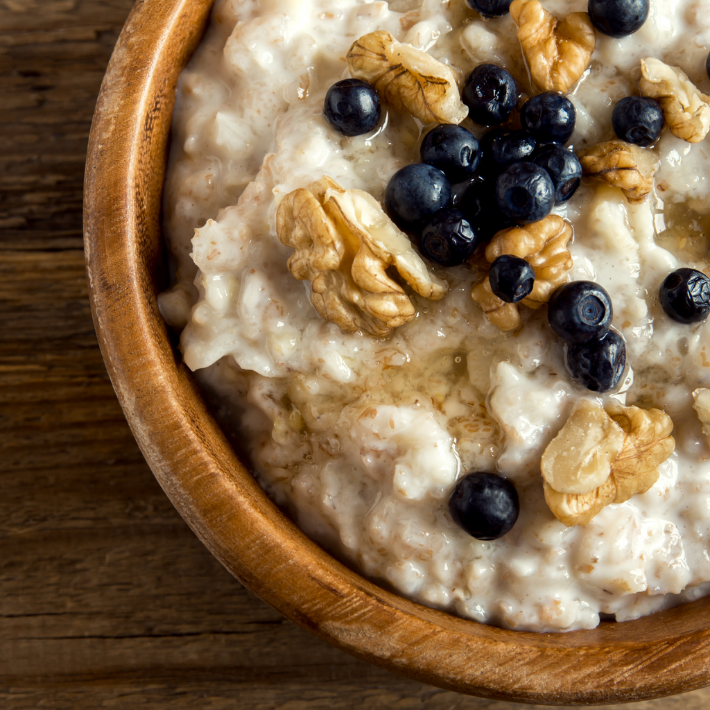 honey, walnuts, and blueberries in oatmeal