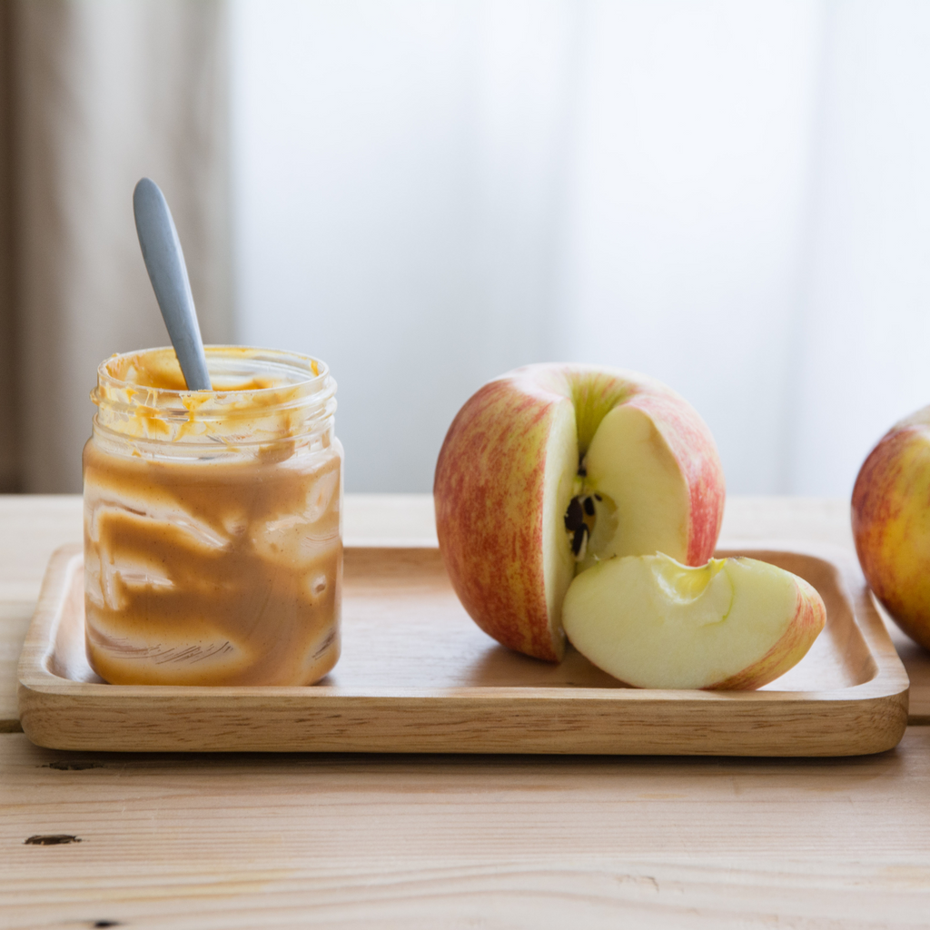 maple crunch peanut butter with apple slices